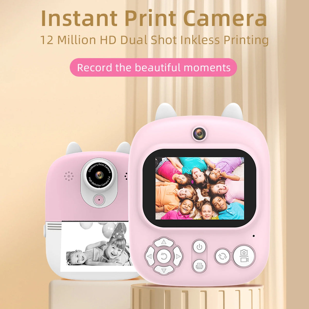 Instant Camera with Dual Lenses, 12MP, 32GB Memory, 3 Printing Paper Rolls R250