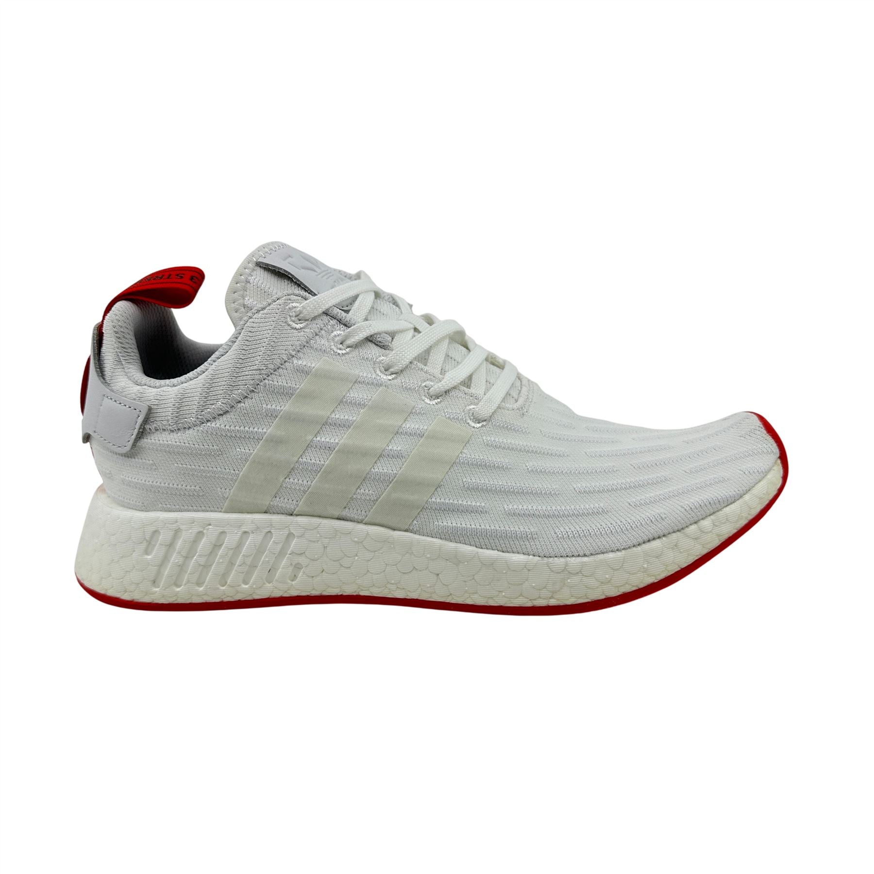Adidas NMD R2 Primeknit White Core Red Mens Athletic Sneaker (BA7253)