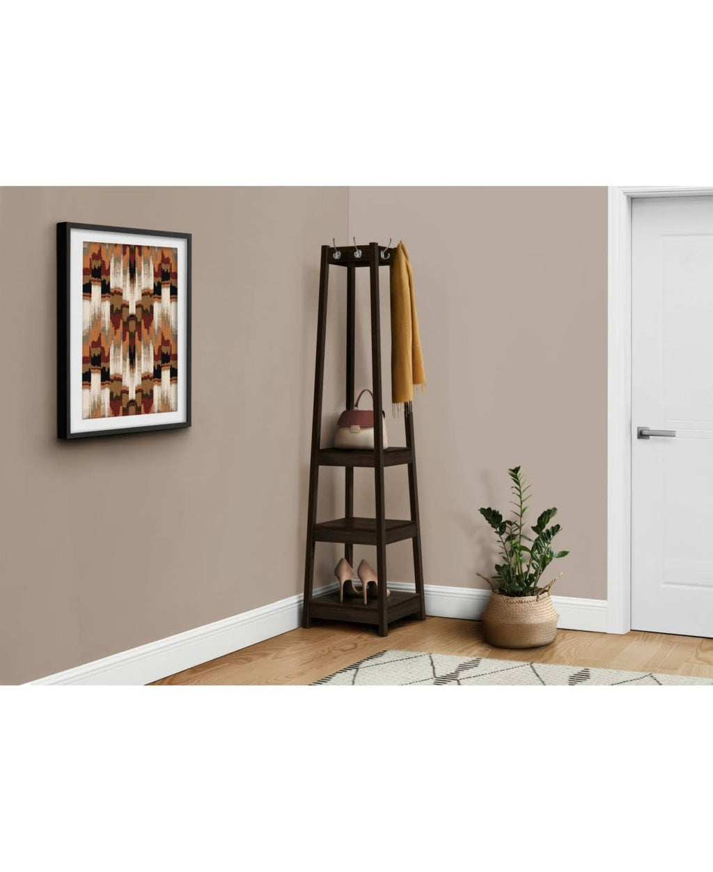 Corner Coat Rack with 3 Shelves Y46111