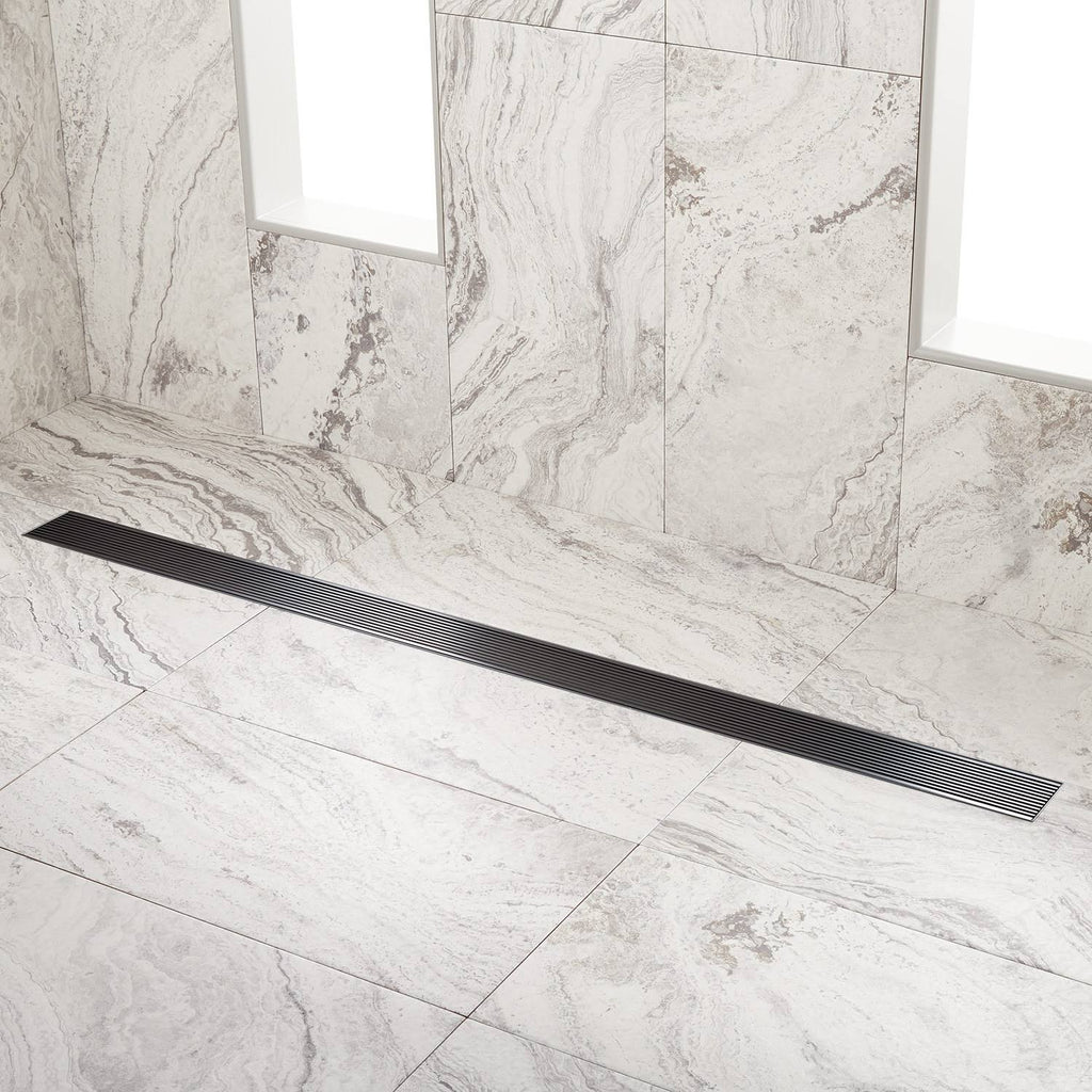 Matte Black Linear Shower Drain with Flange Y224573