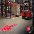 Red Forklift Safety Warning Light with Sequential Flashing Arrow Beam Pattern O705143