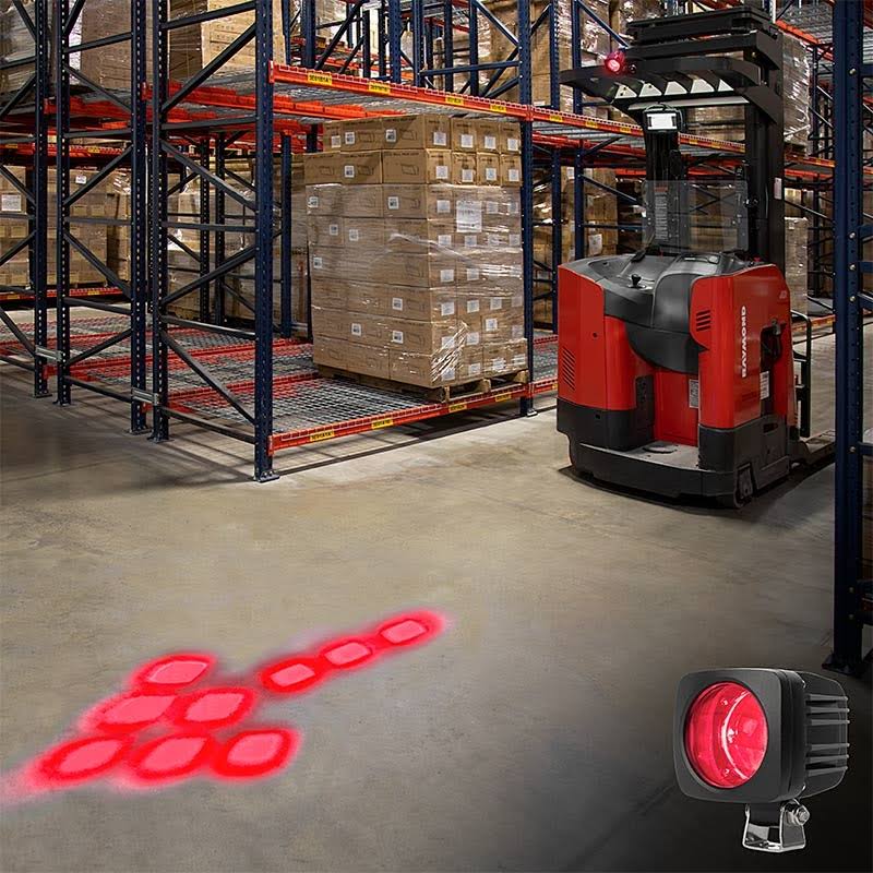 Red Forklift Safety Warning Light with Sequential Flashing Arrow Beam Pattern O705143