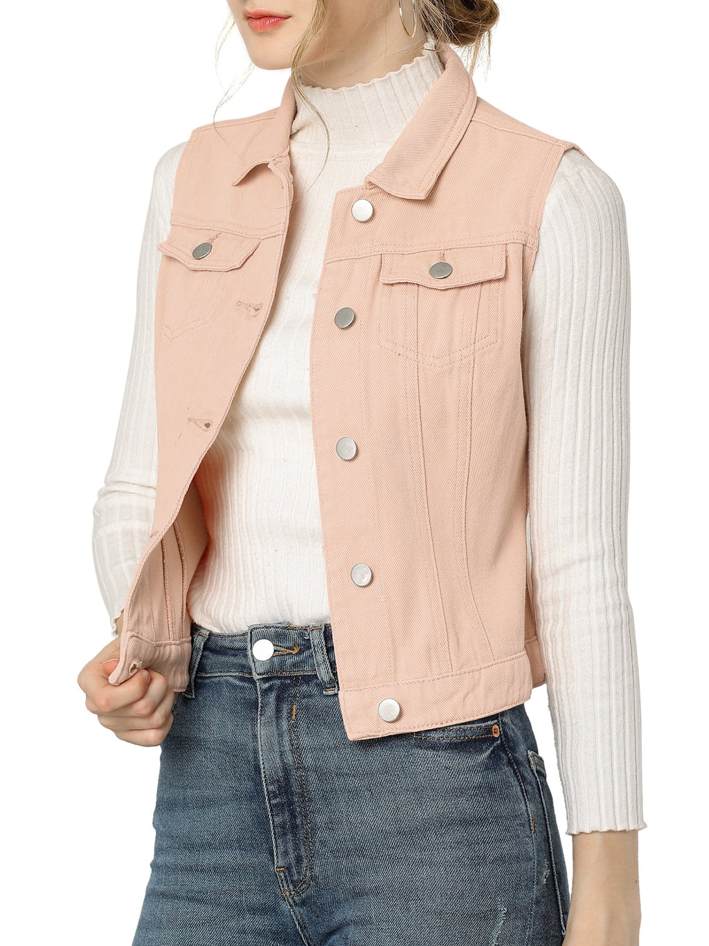 Pink Denim Sleeveless Vest Jacket B4675
