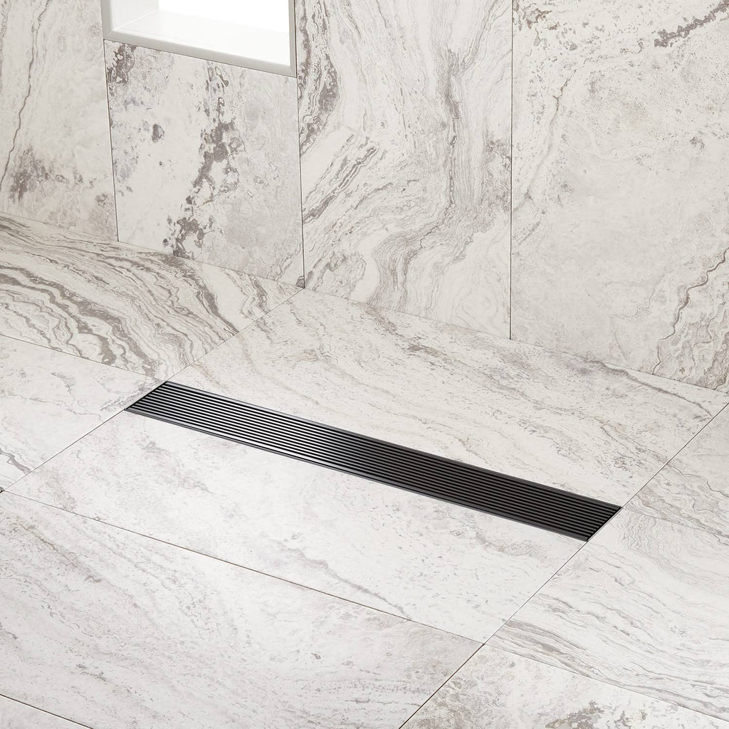 Matte Black Linear Shower Drain with Flange Y224573