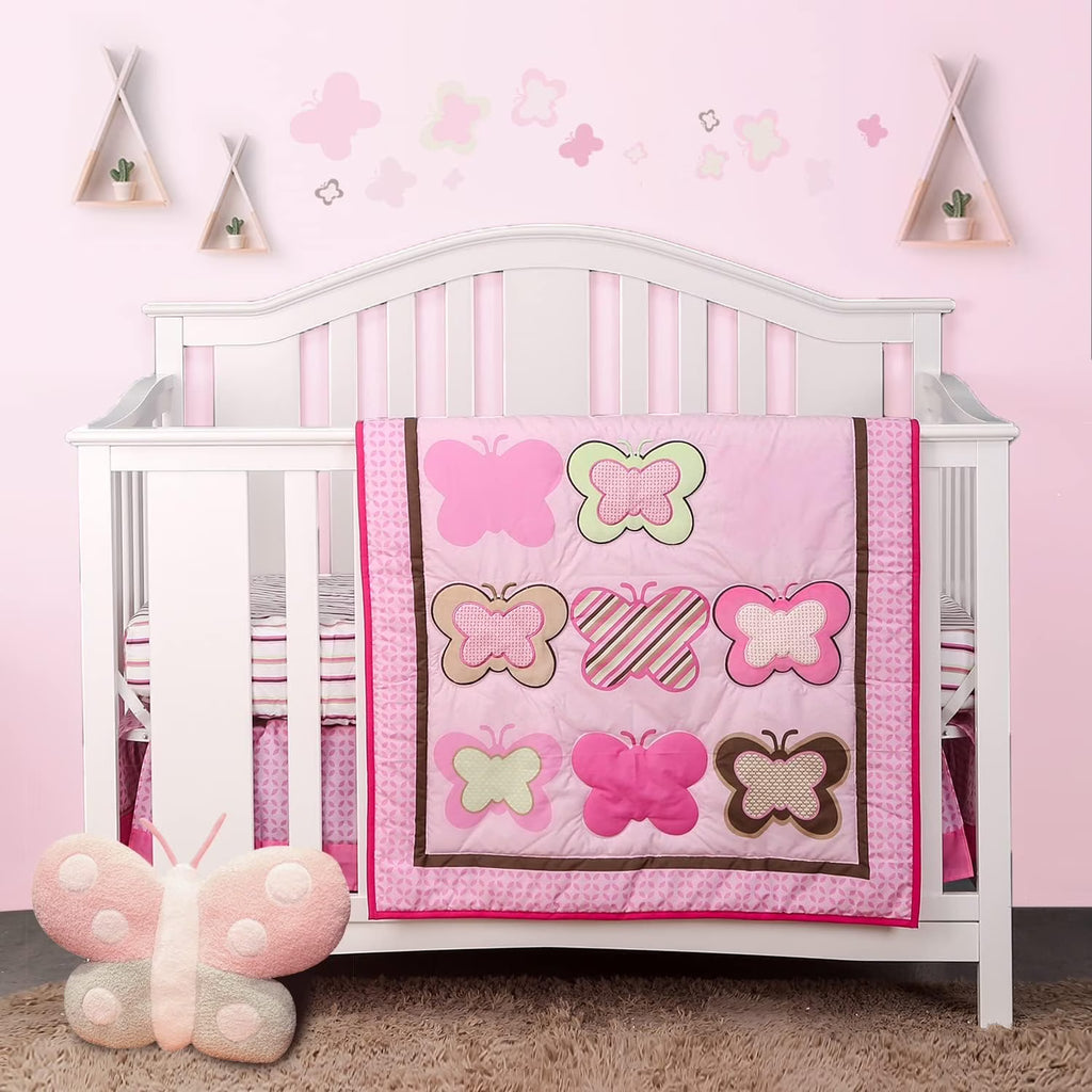 Pink 4 PC Microfiber Cotton Crib Bedding Set H402361
