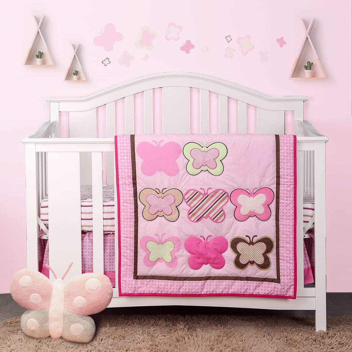 Pink 4 PC Microfiber Cotton Crib Bedding Set H402361