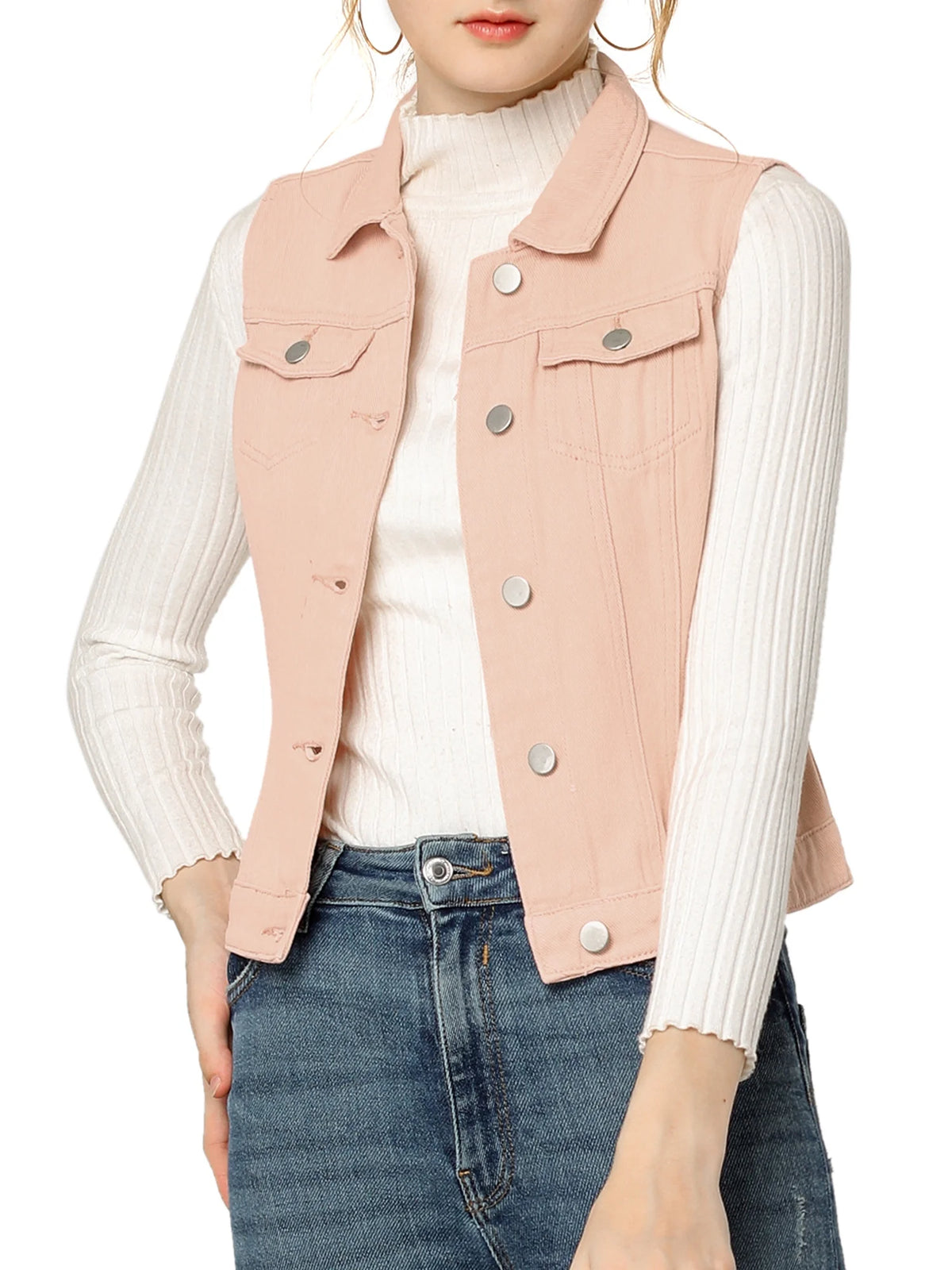 Pink Denim Sleeveless Vest Jacket B4675
