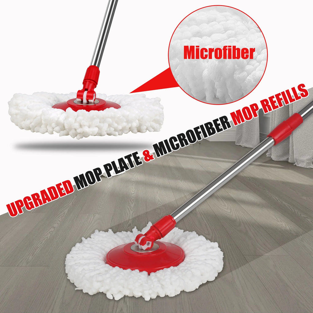 Red & Gray Microfiber Spin Mop and Bucket with 3 Mop Heads D138206