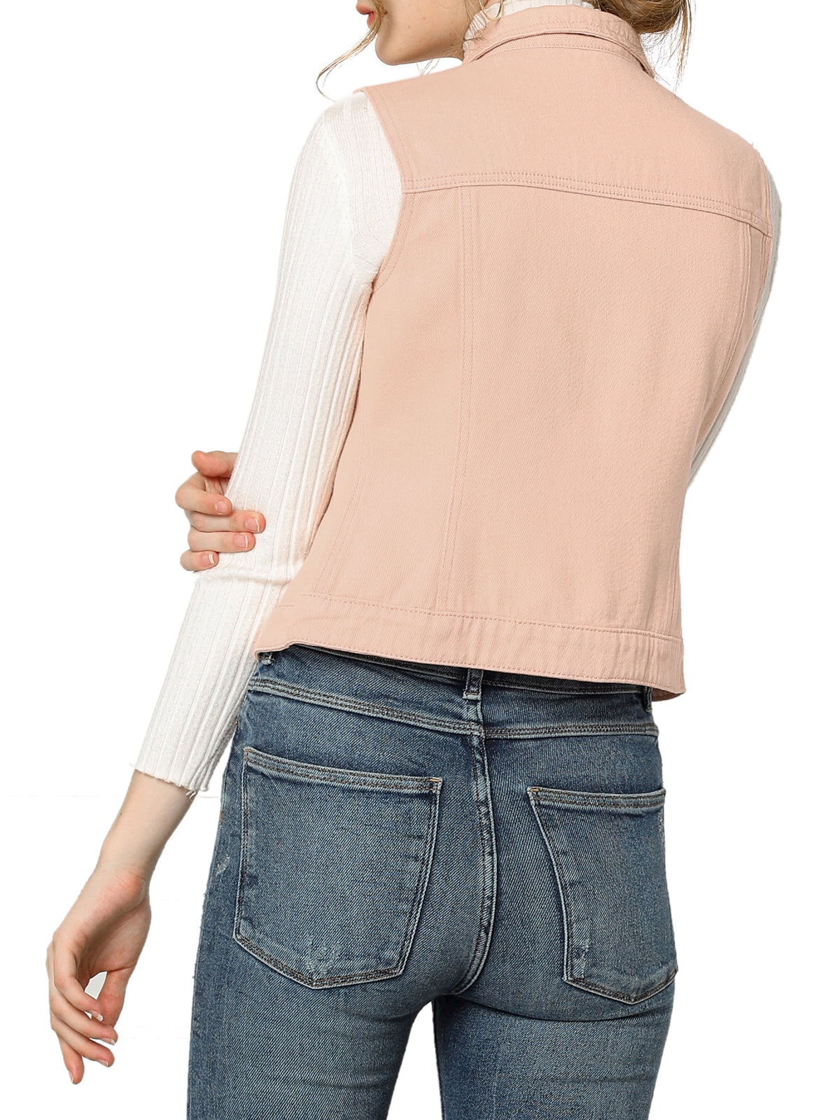 Pink Denim Sleeveless Vest Jacket B4675