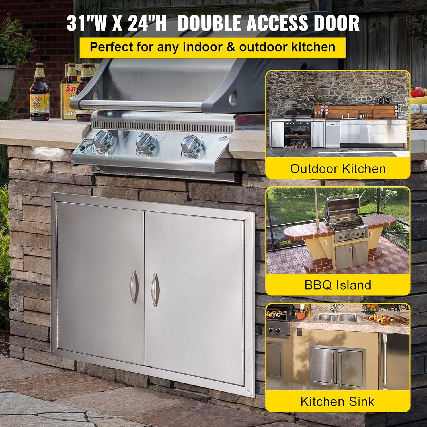 BBQ Double Access Door 31W x 24H Inch Stainless Steel Outdoor Kitchen Door Z499594