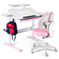 Pink Kids Study Desk and Chair Set with Writing Board, Drawer, Bookstand U68812