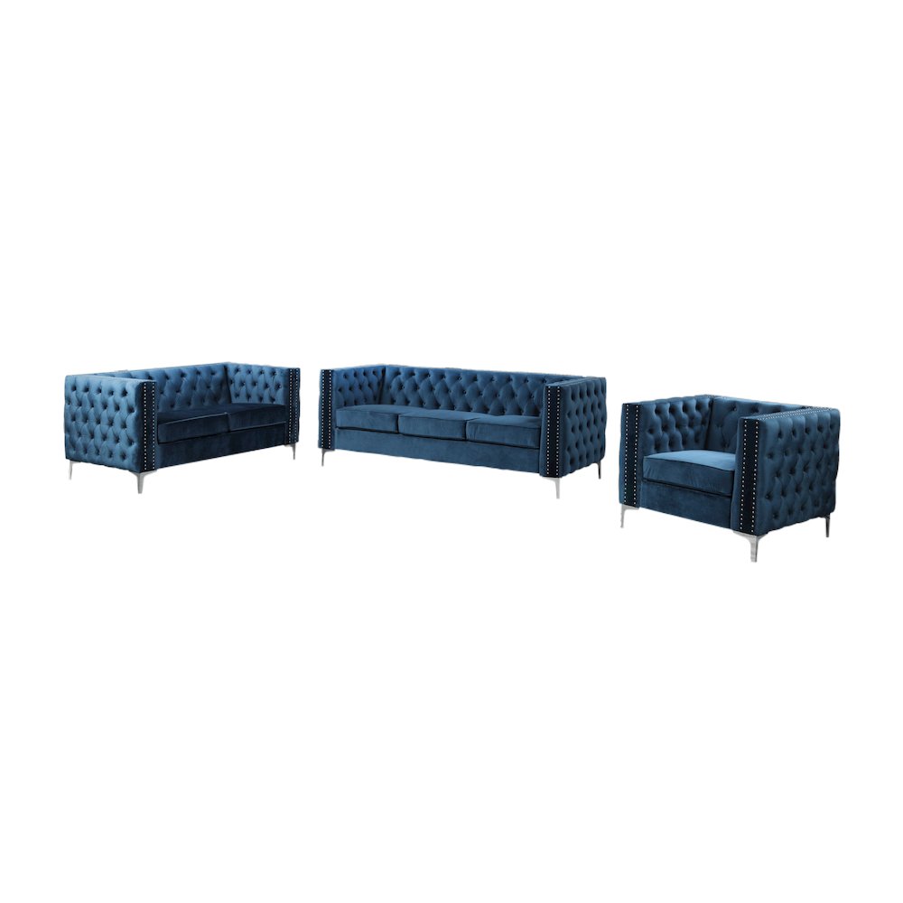 Navy 3 Piece Fabric Sofa Loveseat and Chair Set U869287