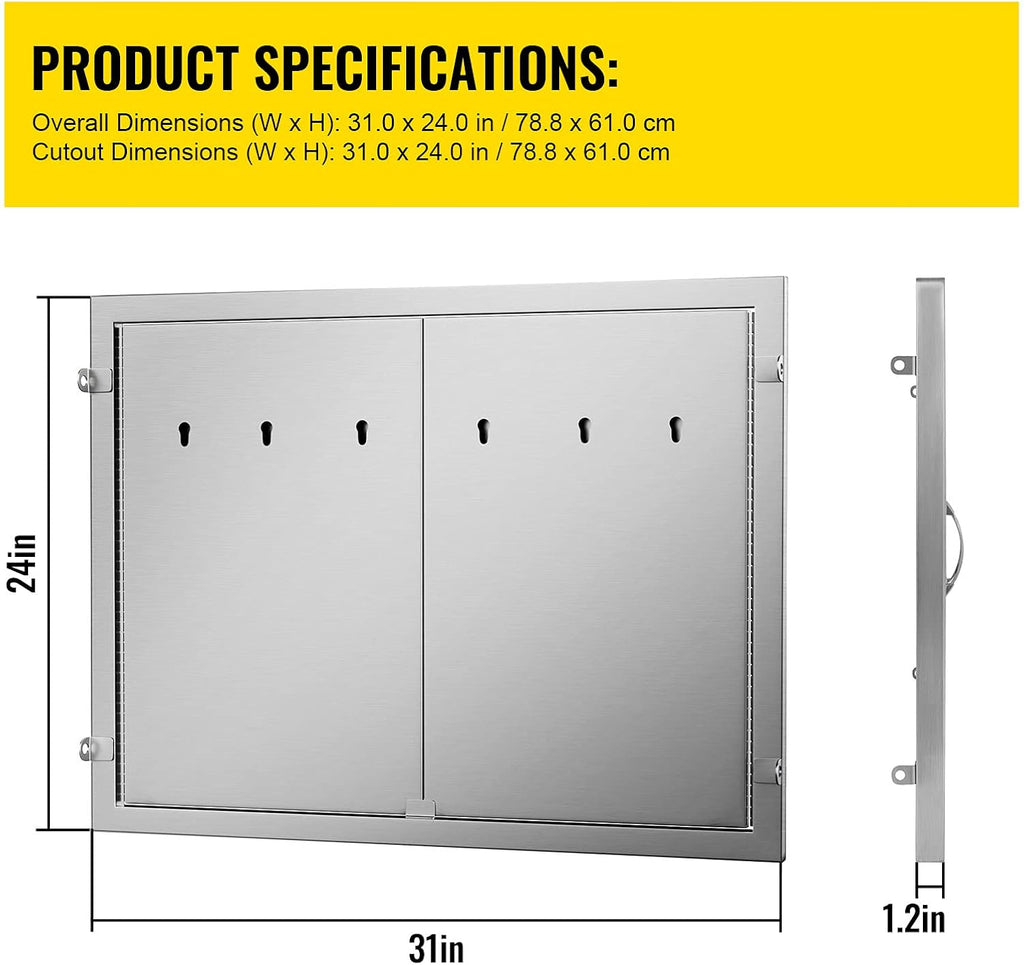 BBQ Double Access Door 31W x 24H Inch Stainless Steel Outdoor Kitchen Door Z499594