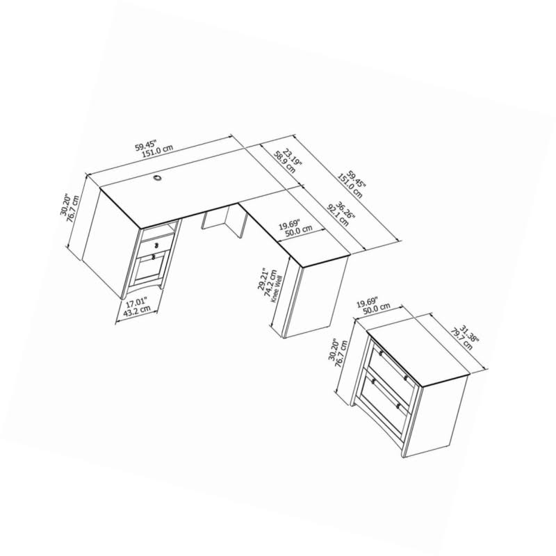 L Shaped Desk with Lateral File Cabinet I834