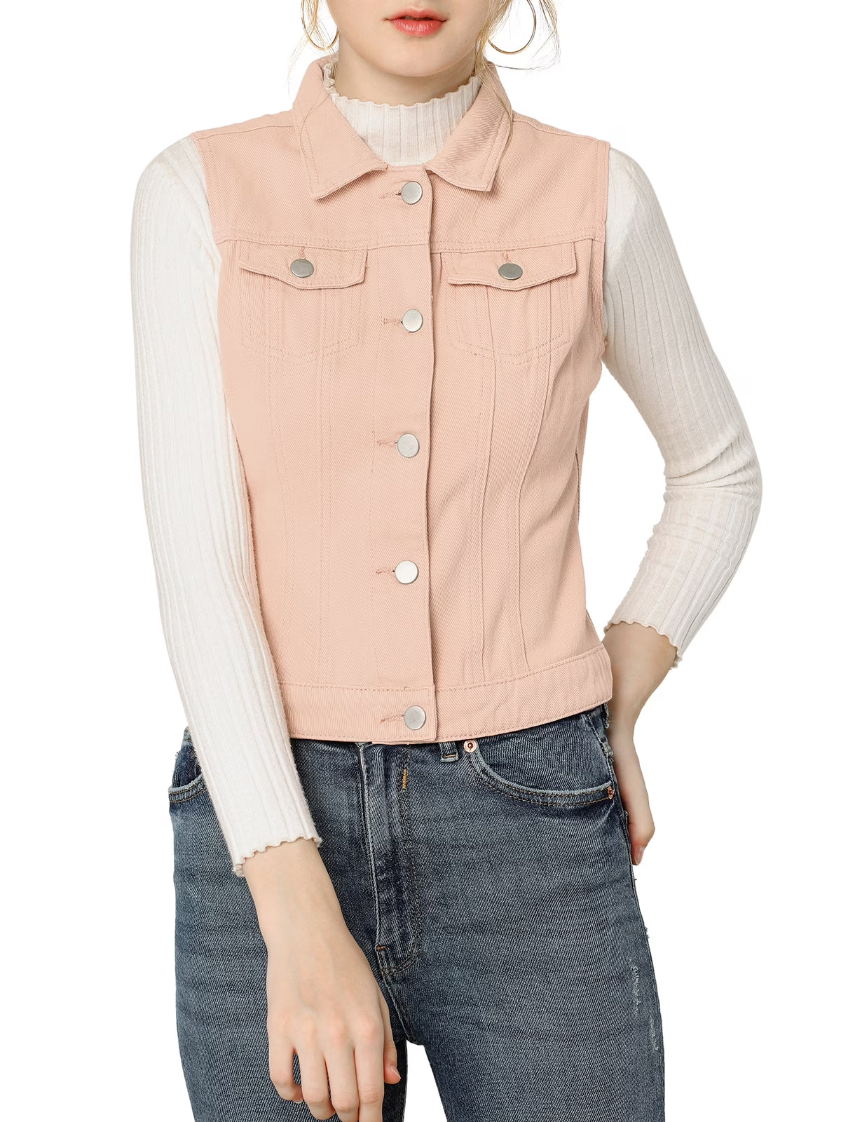 Pink Denim Sleeveless Vest Jacket B4675