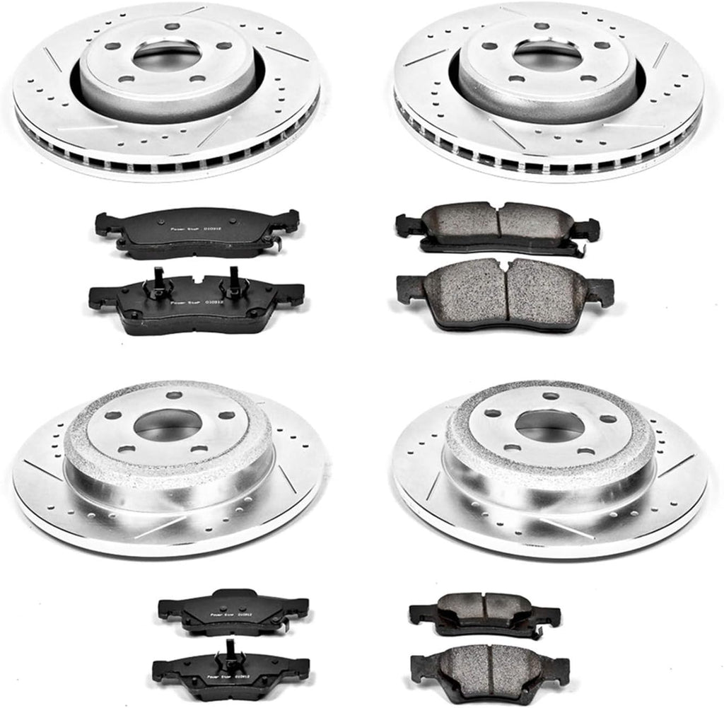 Front and Rear Carbon Fiber Brake Pads with Drilled & Slotted Brake Rotors Kit U67265
