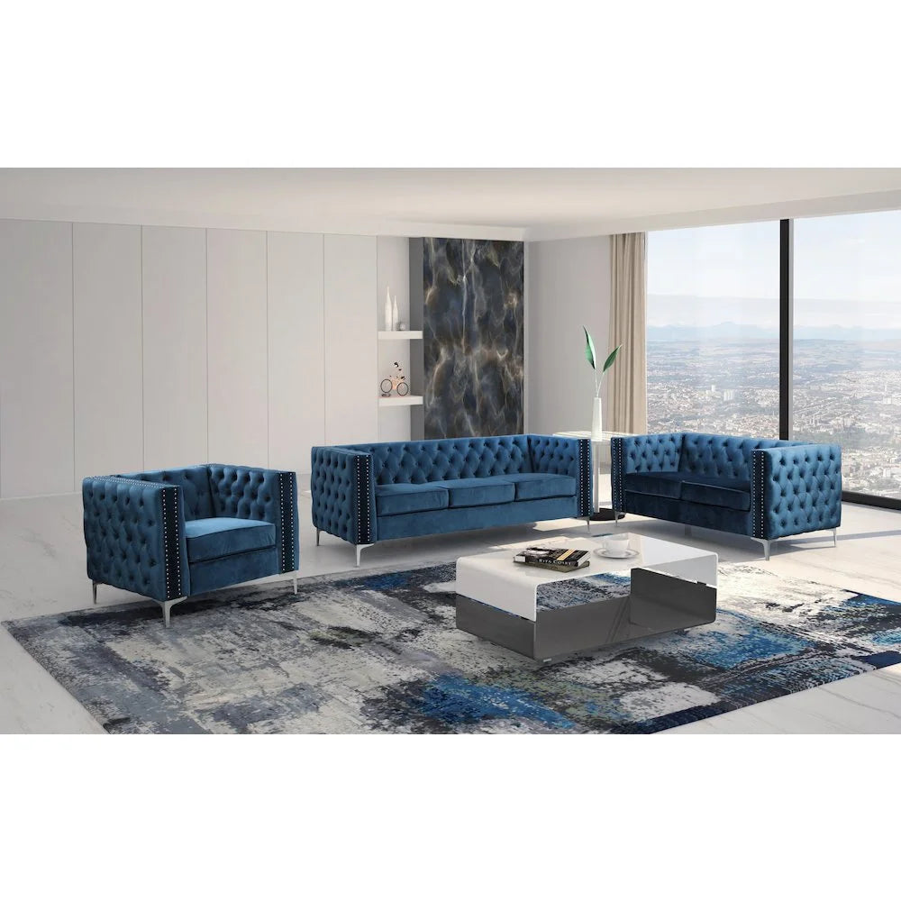 Navy 3 Piece Fabric Sofa Loveseat and Chair Set U869287