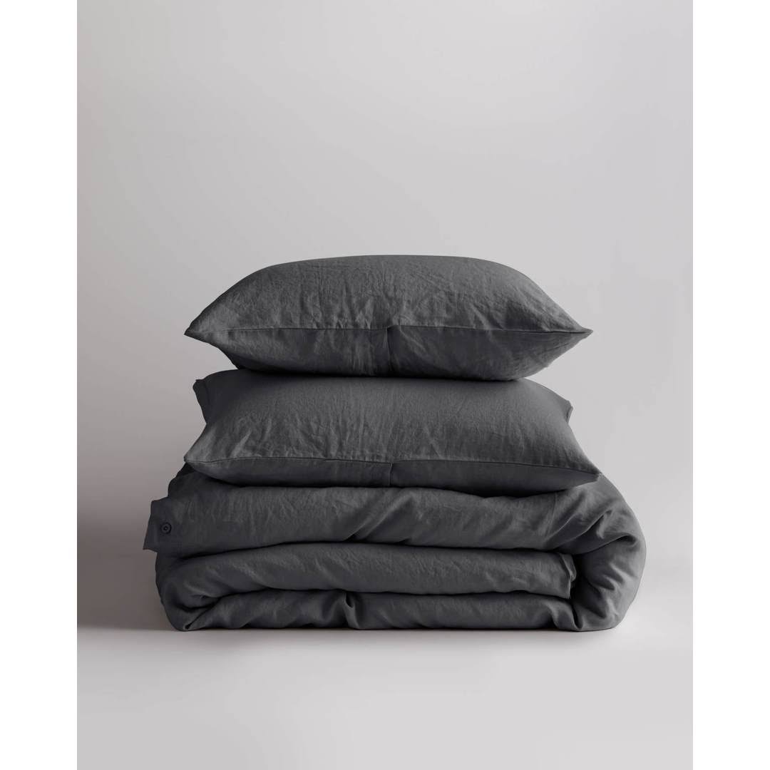 Charcoal Full/Queen Linen Duvet Cover Set F914