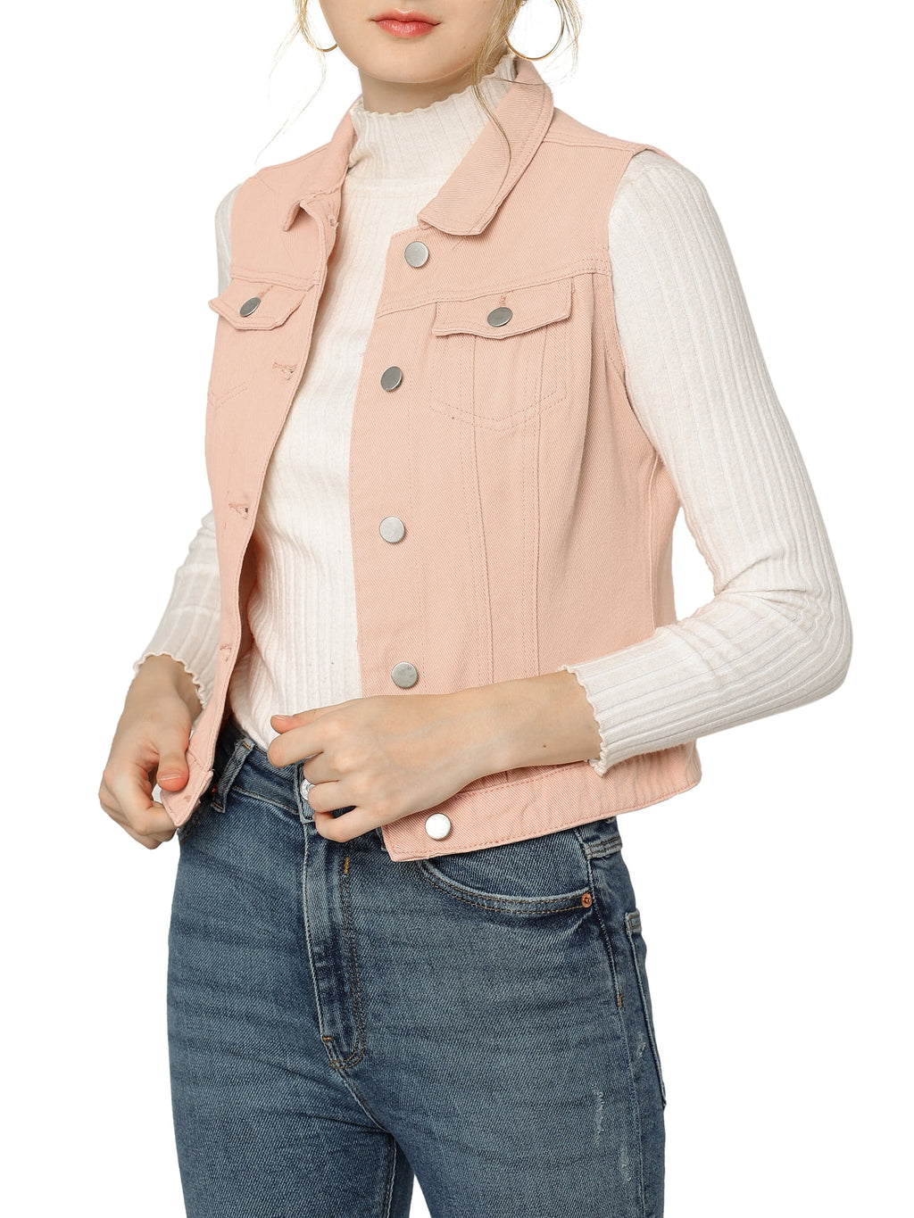 Pink Denim Sleeveless Vest Jacket B4675