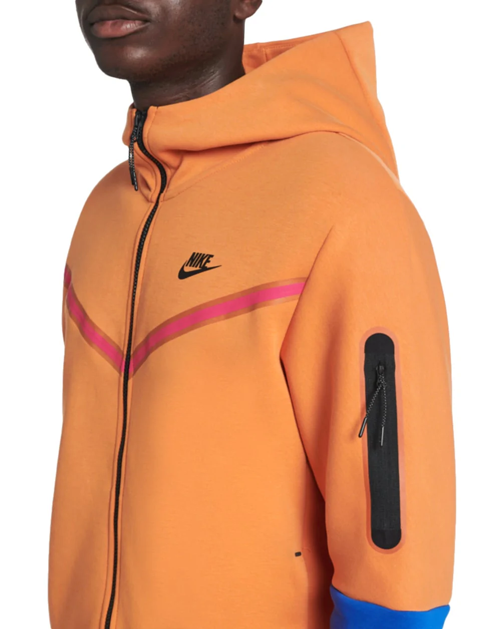 Men's Nike Sportswear Hot Curry/Pnk/Blu/Blck Tech Fleece Full-Zip Hoodie (CU4489 808)