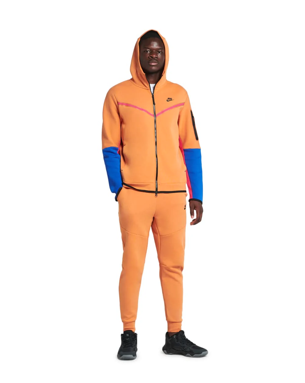 Men's Nike Sportswear Hot Curry/Pnk/Blu/Blck Tech Fleece Full-Zip Hoodie (CU4489 808)
