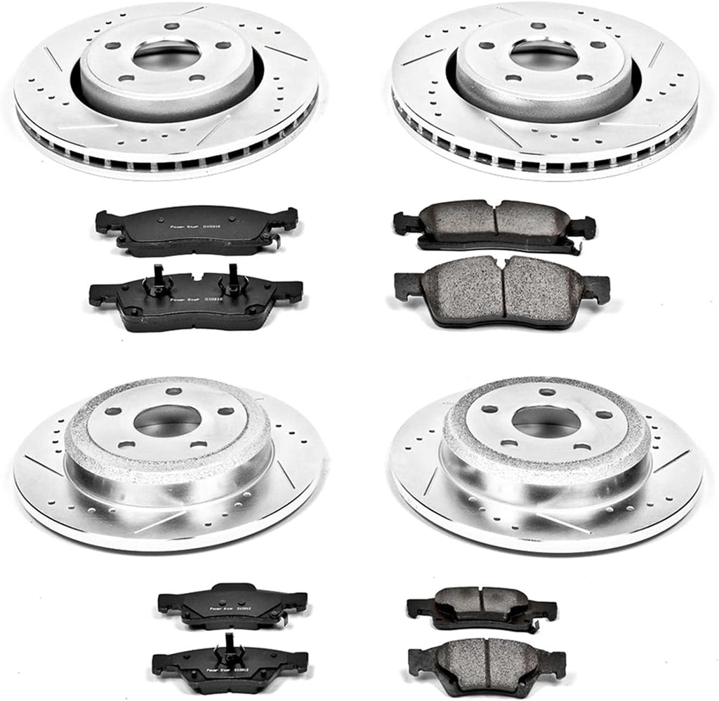 Front and Rear Carbon Fiber Brake Pads with Drilled & Slotted Brake Rotors Kit U67265