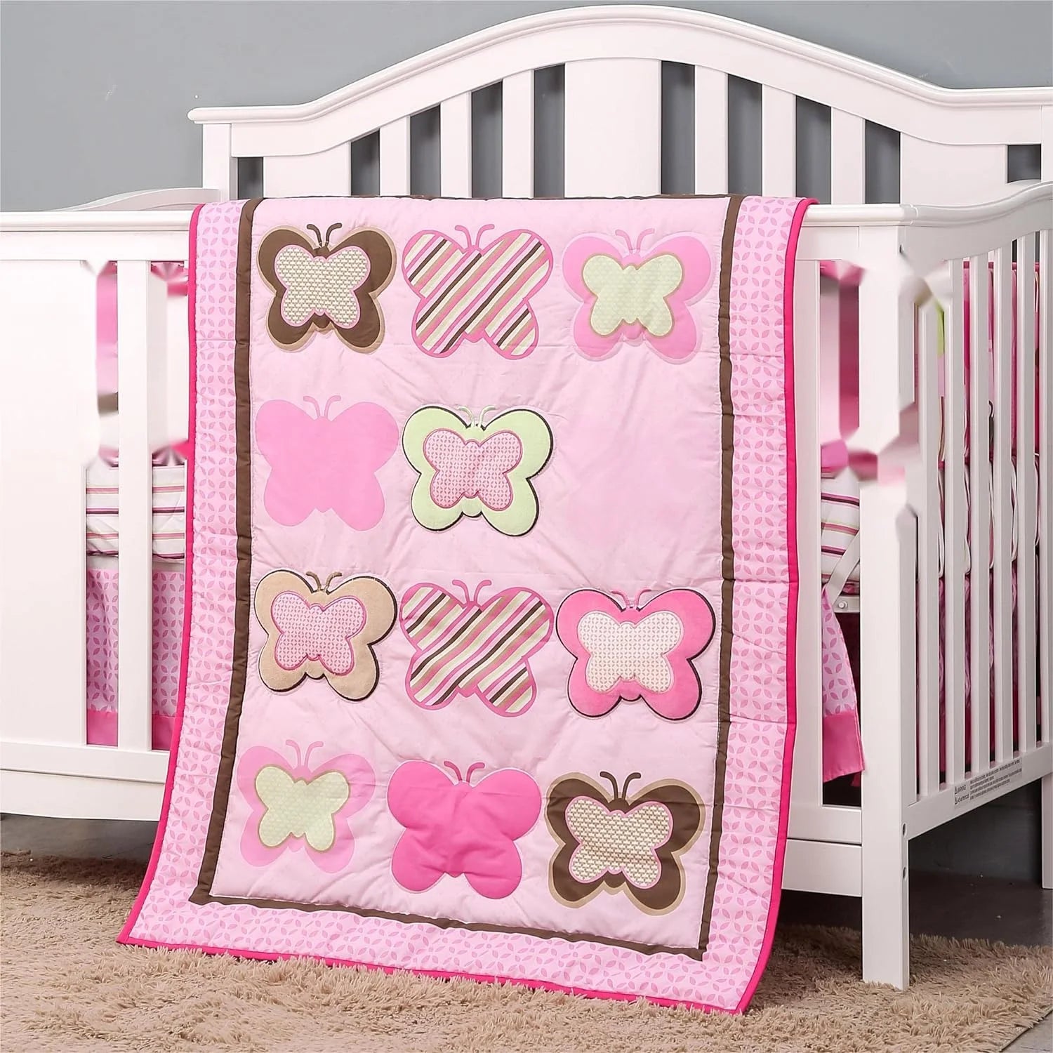 Pink 4 PC Microfiber Cotton Crib Bedding Set H402361